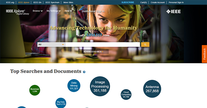 IEEE Xplore homepage screenshot